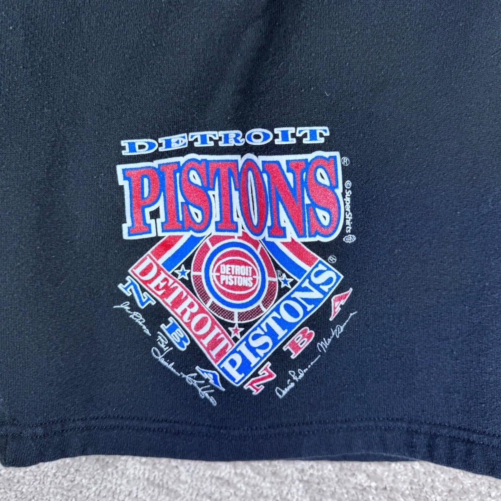 Vintage Jerzees Detroit Pistons Shorts‎ Mens XL Black Bad Boys NBA Made in USA - Picture 2 of 8